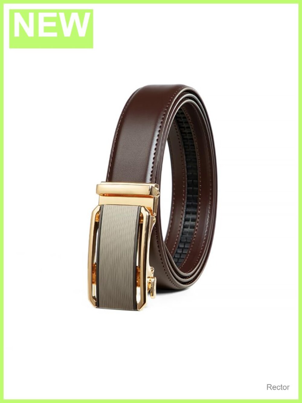 Genuine Leather Ratchet Belt with Automatic Sliding Buckle, Adjustable Trim to